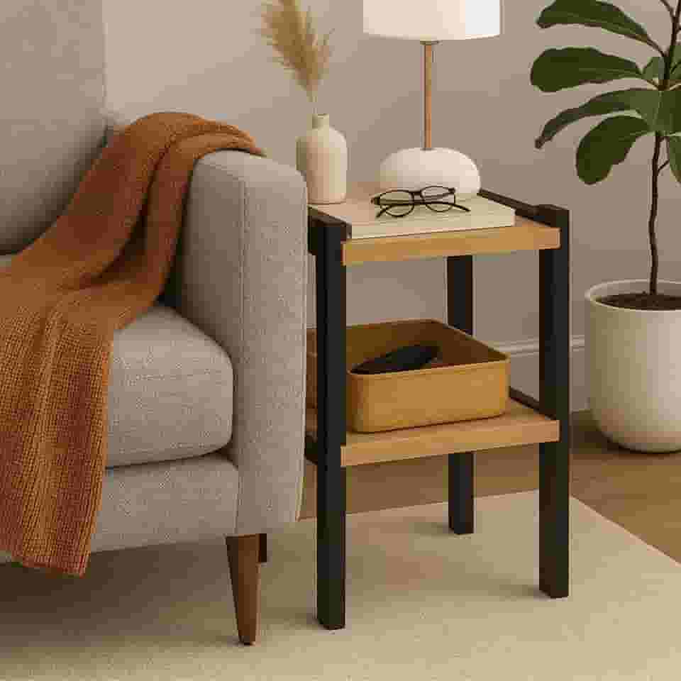 Mesa Lateral Para Apoio Sofá Sala De Estar Madeira Maciça Decorativa Canto