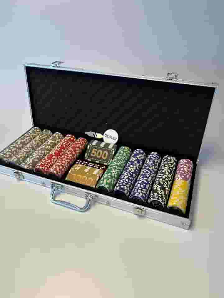 Maleta de Poker Profissional, 500 Fichas Holográficas, 7 Cores, com Estojo de Alumínio