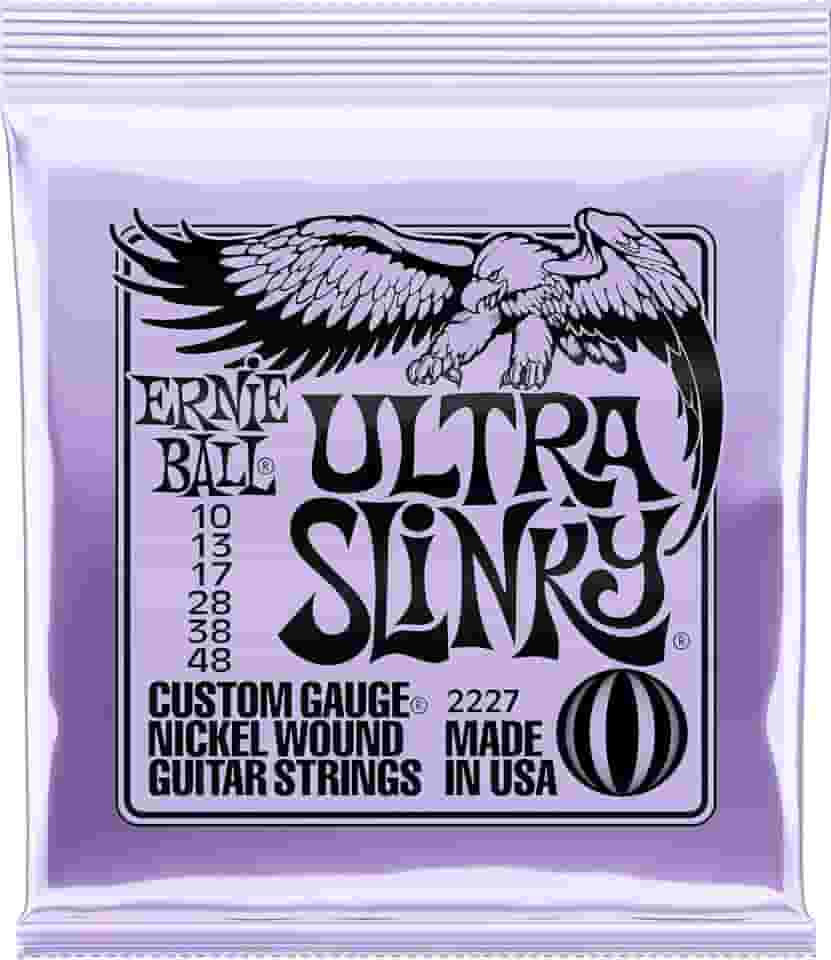 Cordas para guitarra elétrica Ernie Ball Ultra Slinky, revestimento de níquel, calibre 10-48