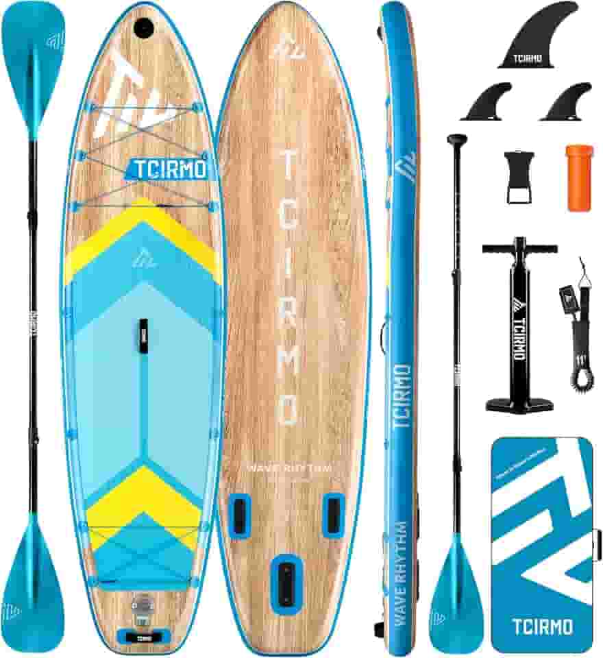 Tcirmo Prancha De Stand Up Paddle Inflável Para Adultos, 10'6'' X 33'' 6'', Sup Durável Com Remo Lâmina Dupla E Acessórios Completos, Capacidade 390 Lbs, Estável Amigável Iniciantes, Design À Prova