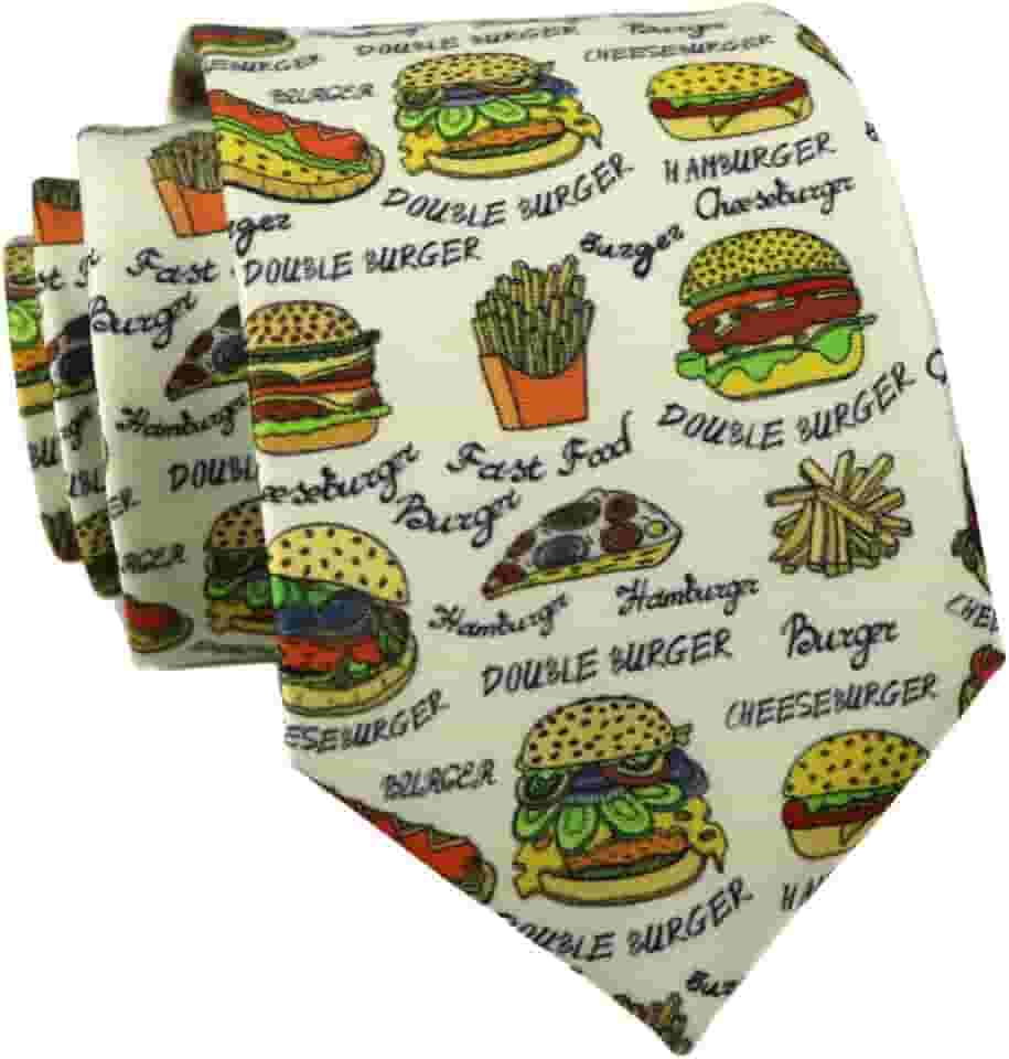 Gravatas Divertidas para Homens Meninos Estampa Animal Engraçada Halloween Gravata Impressa Artesanal, Hambúrgueres, tamanho �nico