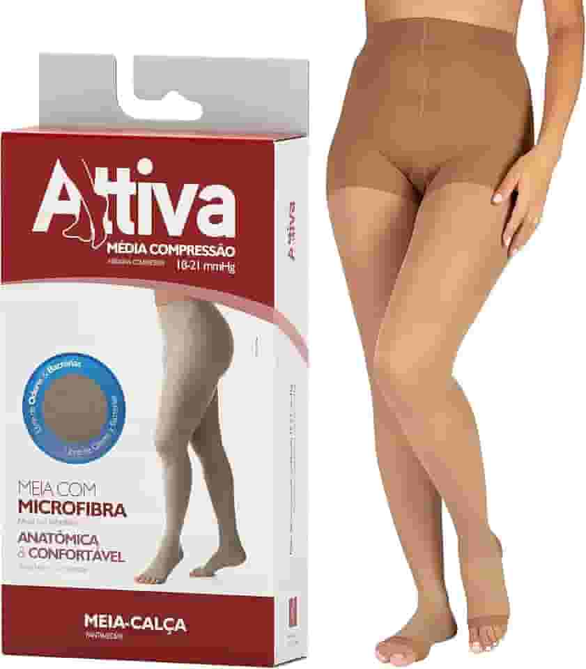 Meia de Compressão Feminina Meia Calça Média Compressão 18-21Sem Ponteiras Natural ATTIVA