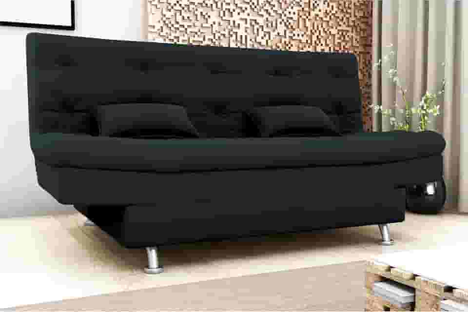 Sofá Cama Moderno Salomé 3 Lugares Reclinável Veludo (Preto)