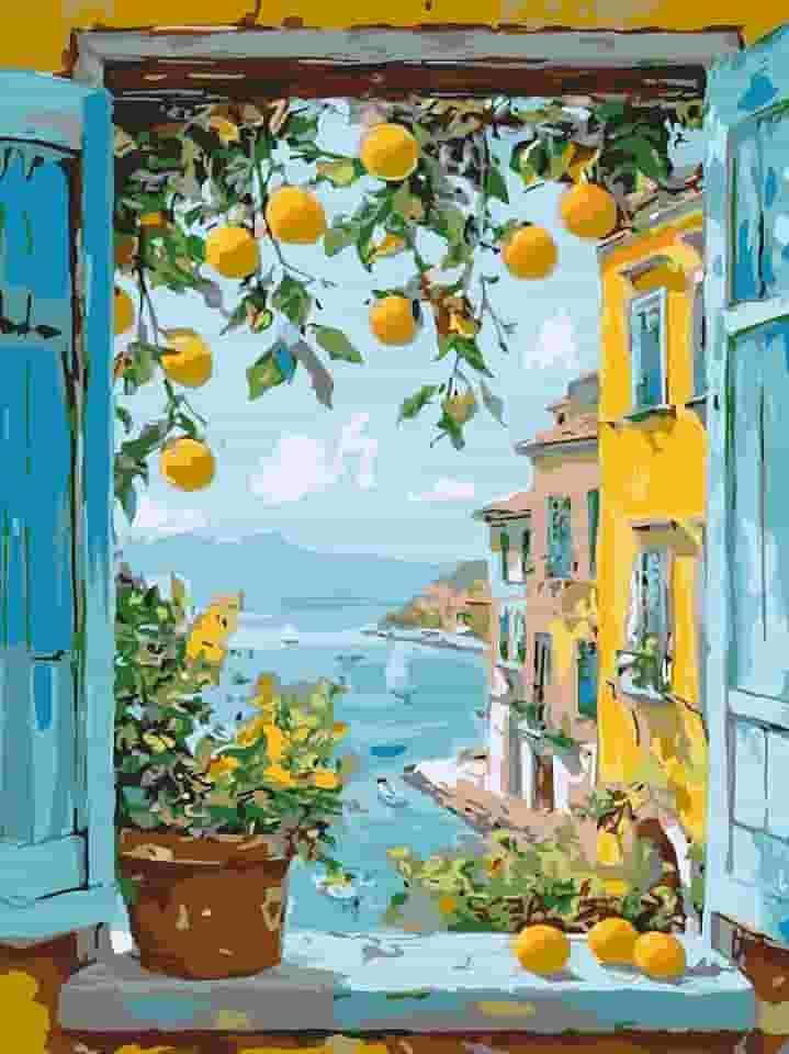 RYMILIE Pintura por números para adultos iniciantes, kits de pintura de limoeiro por números em tela sem moldura, aquarela acrílica, faça você mesmo, cor por número para decoração de casa 29 x 48 cm