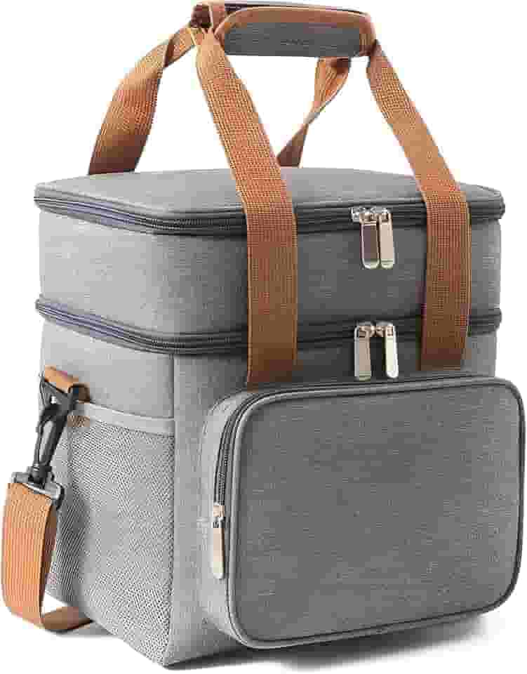 Bolsa Térmica Grande Espaçosa Dois Compartimentos Lancheira Para Marmita, Passeio, Escola, Faculdade, Trabalho Bolsa Para Marmita (Cinza)