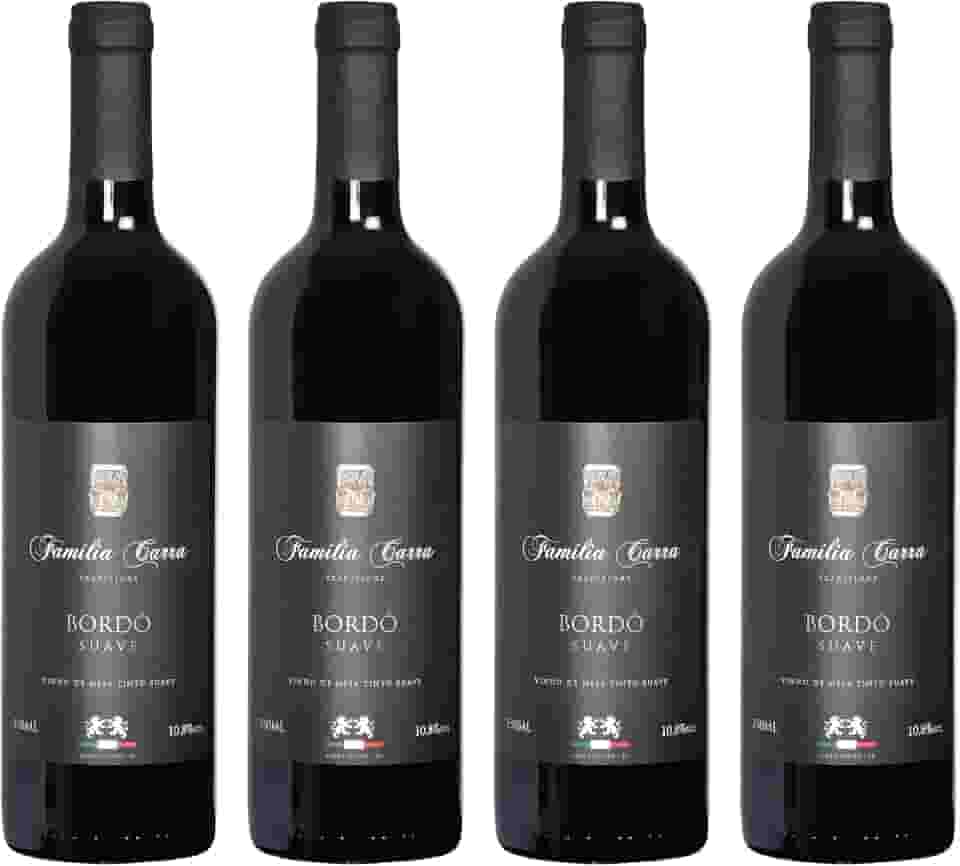 Kit 4 Vinhos Bordô Suave Família Carra 750 ml Gourmet Present Drink Especial Natal Coquetel Exótico Premium