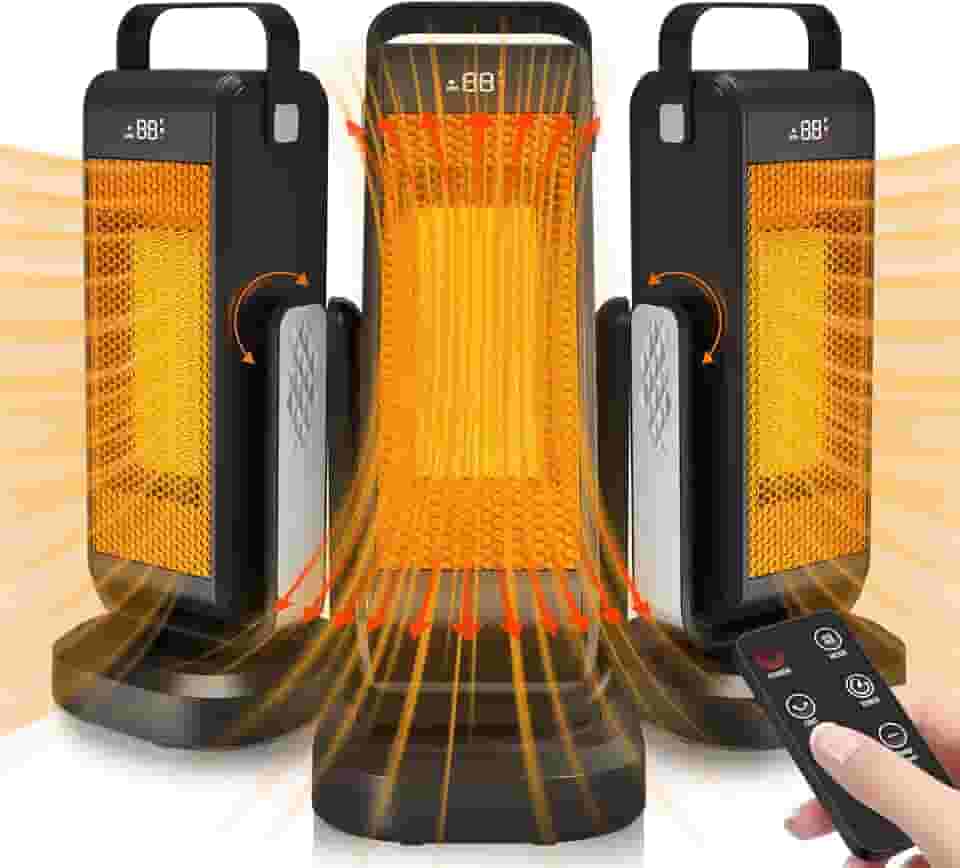 familyjoy Aquecedor De Ambiente Interno, Portátil, Para Ambientes Grandes - Aquecedores Torre Cerâmica 17'' Uso Aquecimento Rápido Com Termostato, Oscilação 90°, Controle Remoto, Melhores Presentes