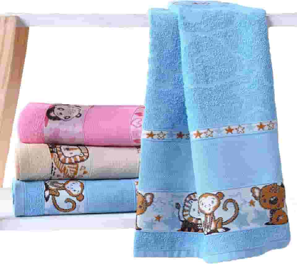 Toalha De Banho Bebe Infantil Menina Menino 100% Algodão Masculino Grande Personagem Praia Carinho Ponto Cruz Para Bordar (Azul, Banho)