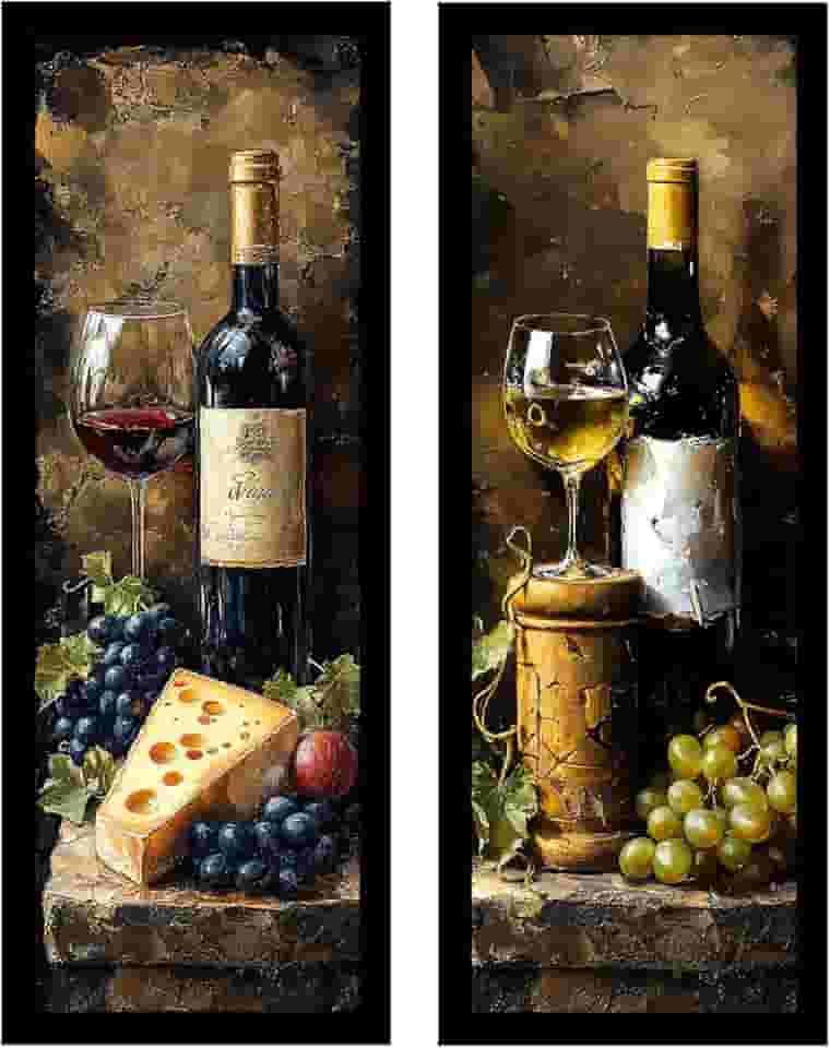 Kit 2 quadros 18x45 cm moldura e vidro, vinho, pintura (Branco)