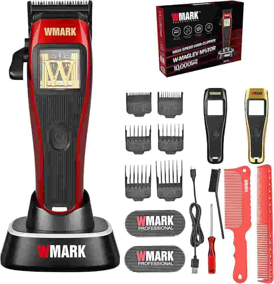 WMARK Cortador de cabelo profissional durável sem fio para barbeiros, estilistas e homens - Motor Maglev de 10.000 RPM, lâmina desbotada com abertura zero revestida com DLC, 3 tampas modulares NG-X1