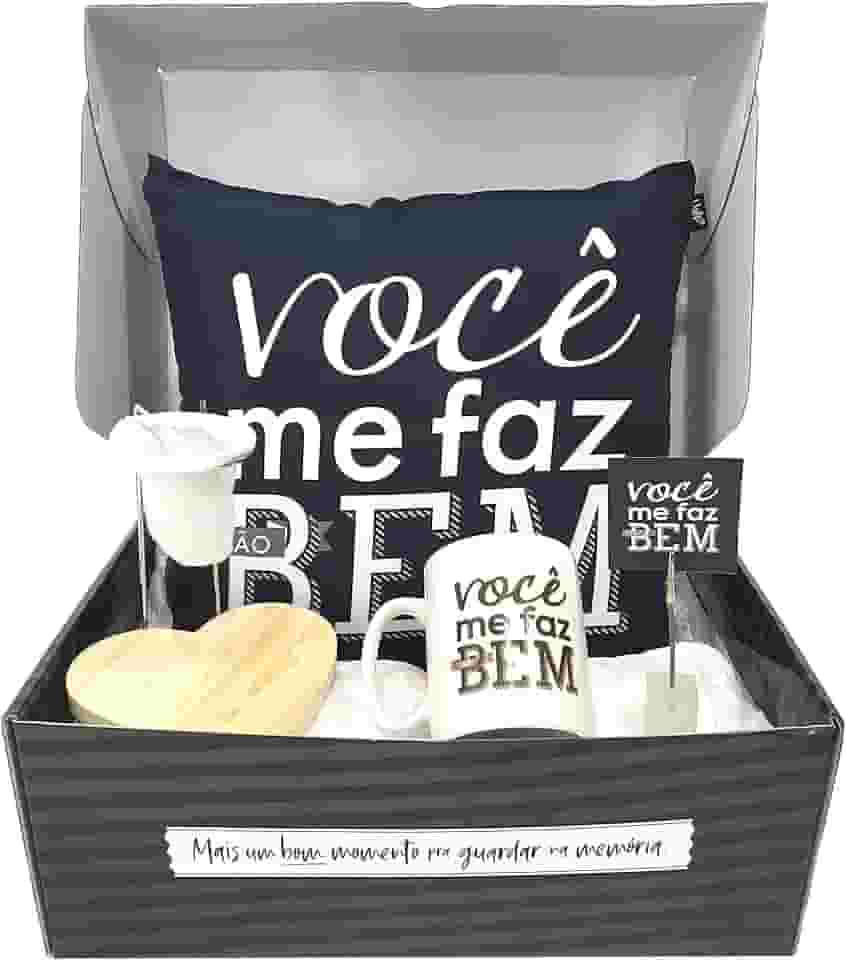 Super Kit Cesta Presente Dia Dos Namorados Almofada Caneca (Preto e branco)
