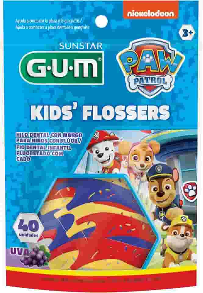 Flosser GUM Patrulha Canina, Fio Dental Infantil com haste, Sabor Uva, 40 unid., Gum, Sortidas