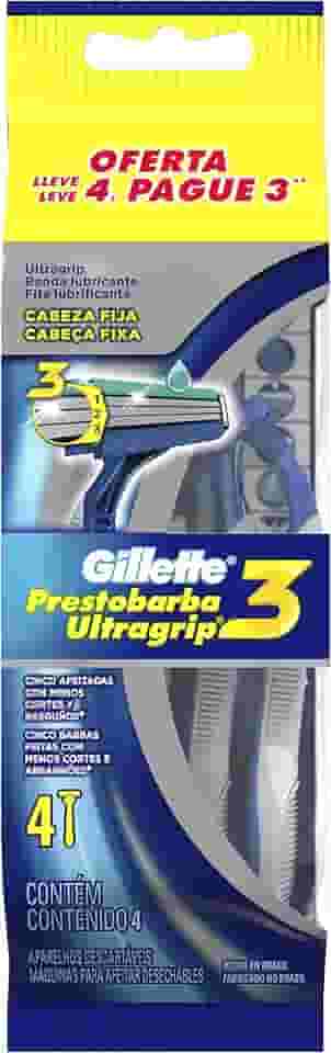 Gillette Aparelho De Barbear Descartável Prestobarba Ultragrip3 C/4 Unidades