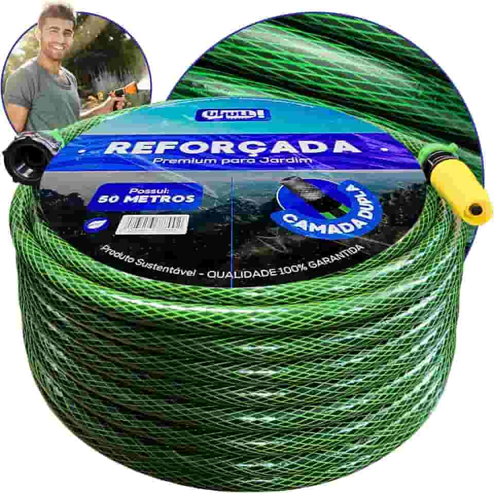 Mangueira de Jardim Esguicho Verde Trançada Reforçada Antitorção 7/16" Original 10m a 50m (50 Metros)