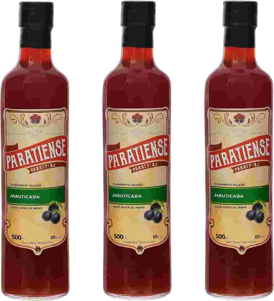 Kit 3 Licores de Jabuticaba Paratiense 500 ml Creme Fino Nacional Tradicional Coquetéis Exóticos Sobremesas Lembrancinha Presente Natal