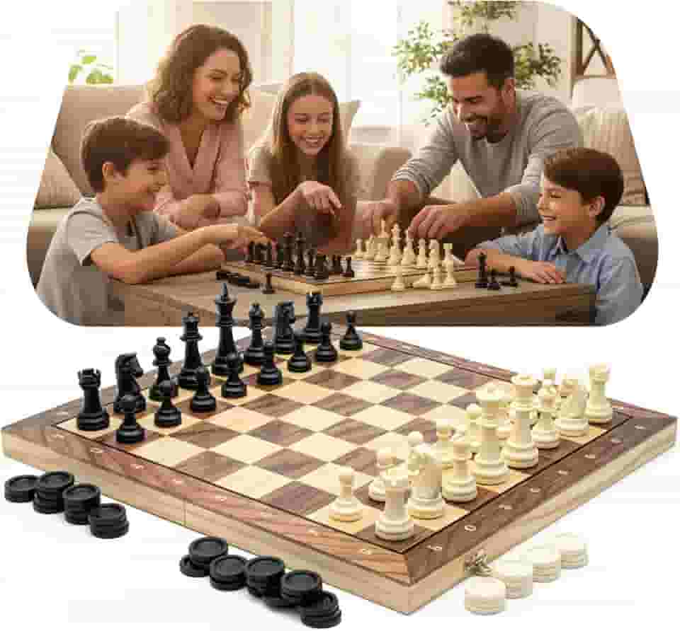 Jogo Xadrez 3 em 1 Magnético com Damas Gamão Tabuleiro Dobrável 39x39 cm Estilo Estojo Clássico Profissional Grande Luxo Peças Resina de Alto Impacto Recreação Estratégia Tamanho Extra Grande