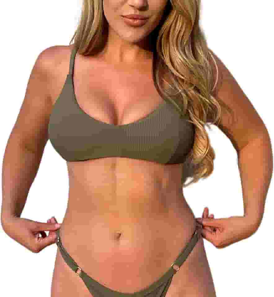 Conjunto de biquíni com nervuras esculpidas para mulheres, separado para natação