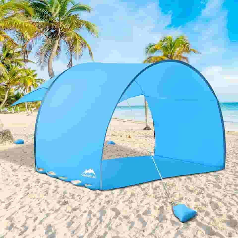 Tenda De Praia Extra Grande Para 4 A 6 Pessoas, 305 X 277 214 Cm, Design Compacto E Dobrável (42 10 Cm), Ventilação 360°, Proteção Uv, Sacos Areia, Bolsos Laterais, Inclui Tapete Praia, Ótima