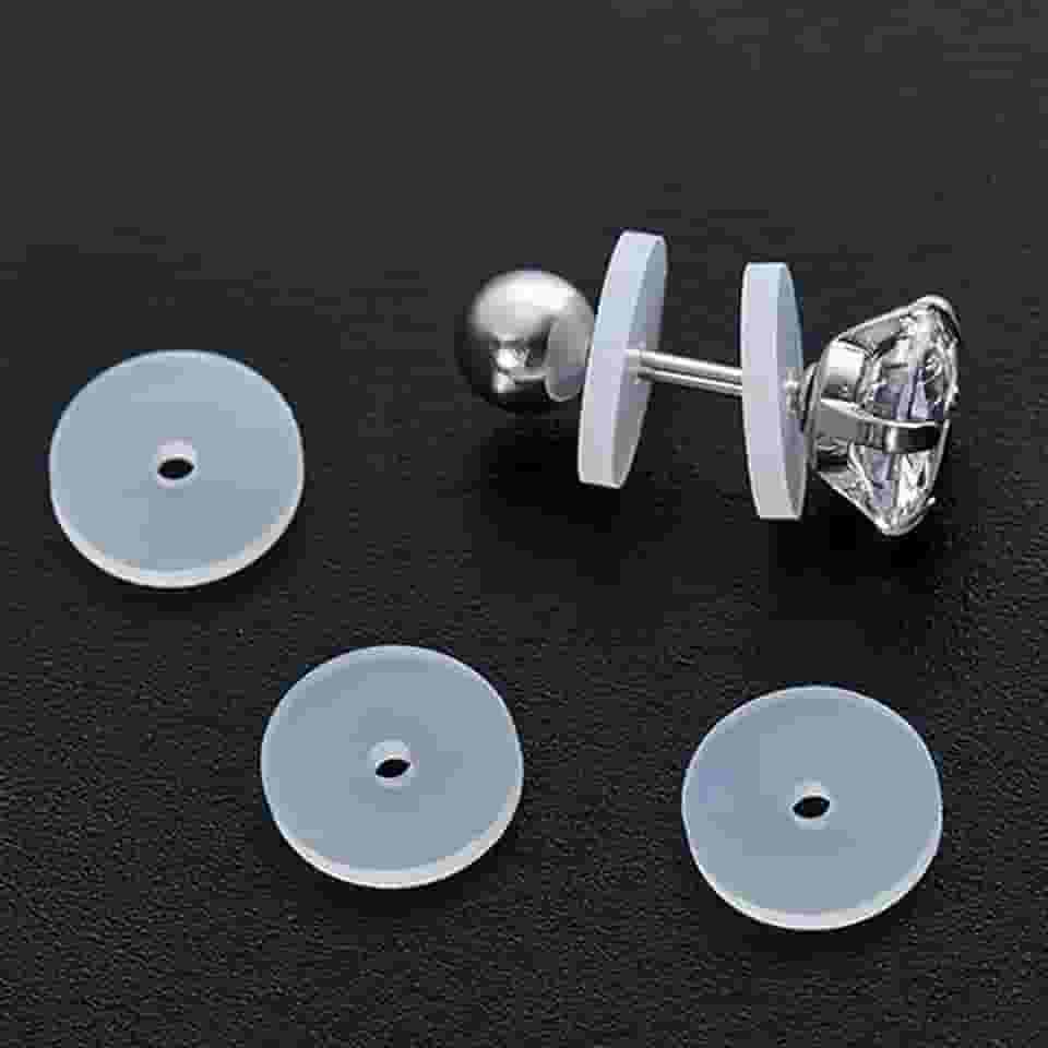 50~100 unidades de rolha de silicone para piercings, almofadas estabilizadoras de discos transparentes para curar discos de piercing sem puxar, remendos de suporte de lóbulo de ore