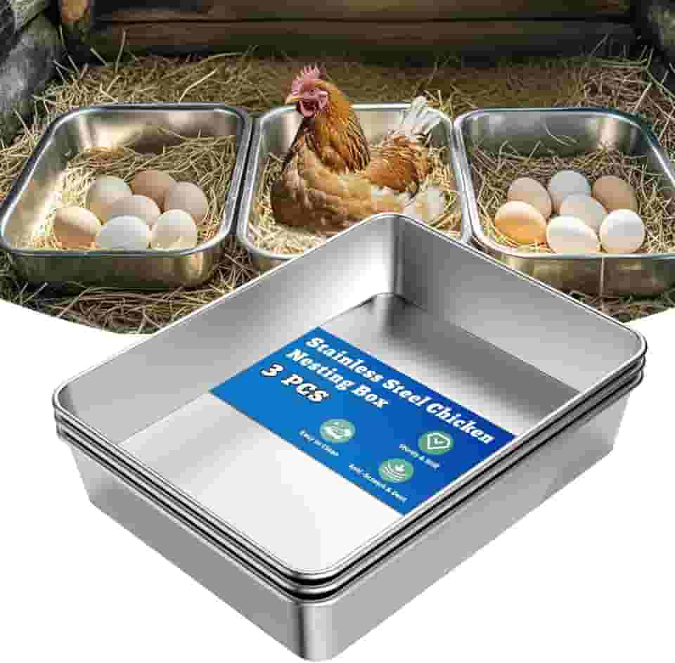 Wintcomfort Caixa de ninho de galinha, 3 peças de aço inoxidável, bandeja de ninho para postura de ovos de galinha, caixa de ninho para galinhas e aves coletarem ovos, caixa de galinheiro de galinha,