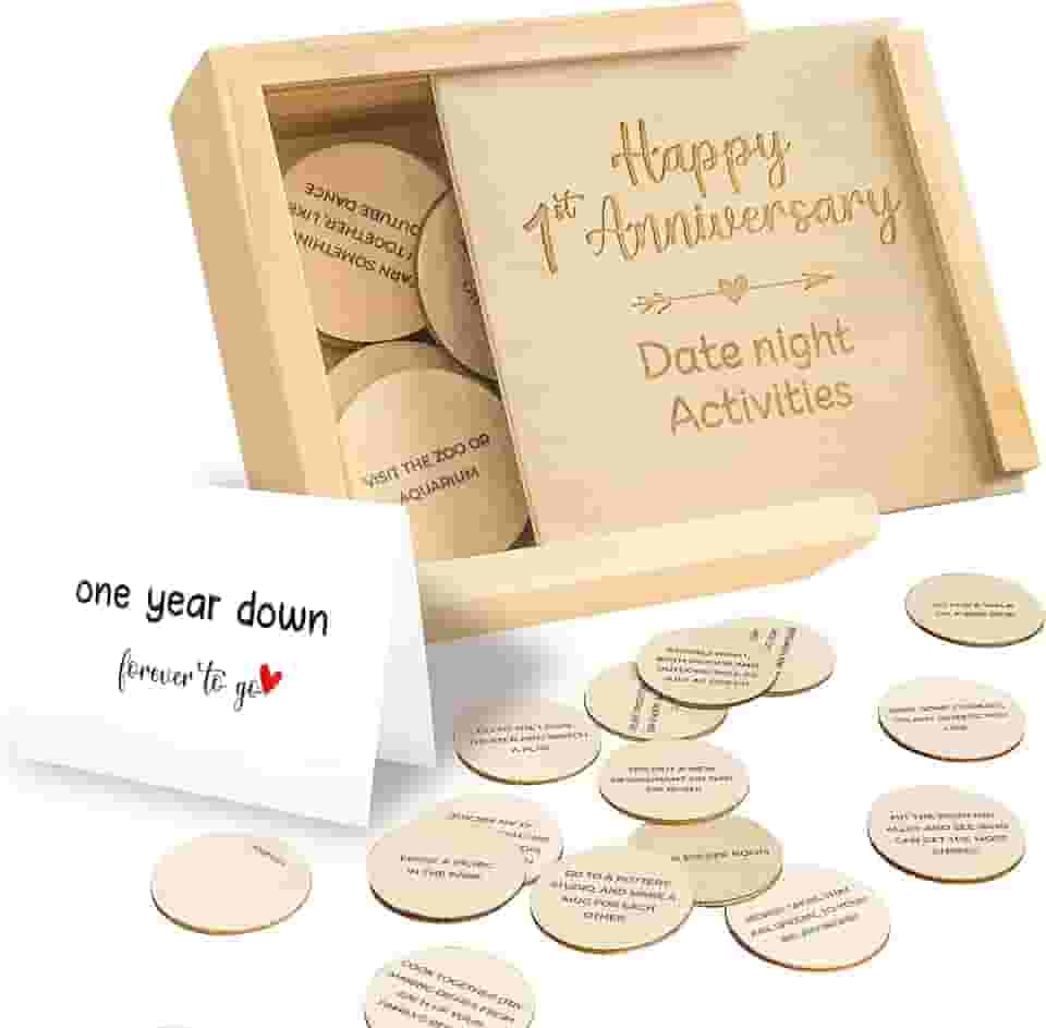 Presentes de aniversário de 1 ano para namorado - 1º presente de aniversário para casal, presente de aniversário de um ano para namorada ele e ela homens, primeiro casamento para marido esposa, caixa noturna de data de madeira