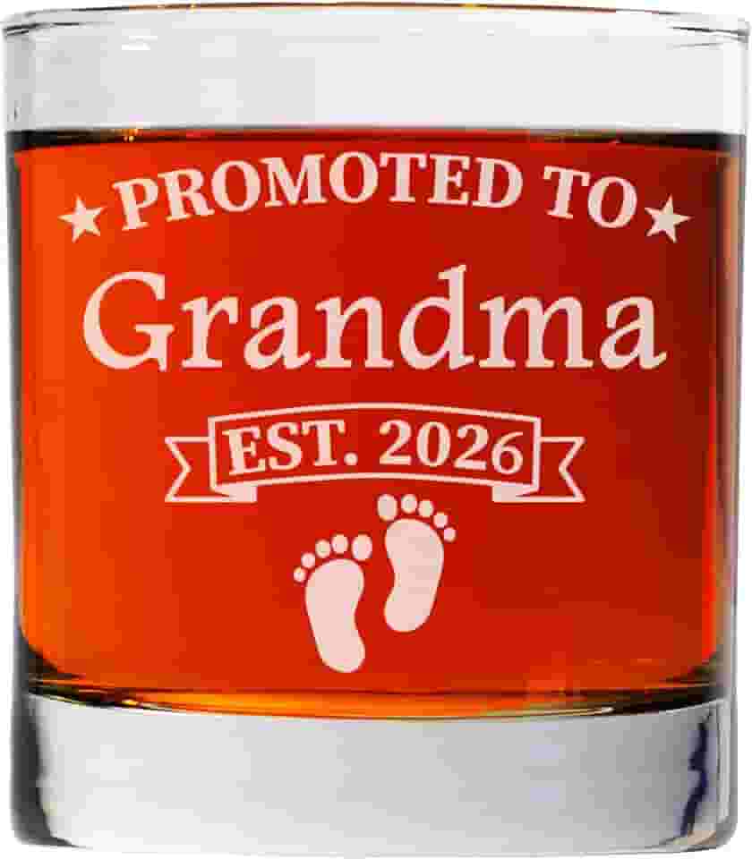 Copo de uísque Promoted To Grandma Est 2026 – 325 ml Old Fashioned Bourbon Rocks Glass – Presente de anúncio de gravidez para mãe, presente de futura avó, ideia de revelação de bebê