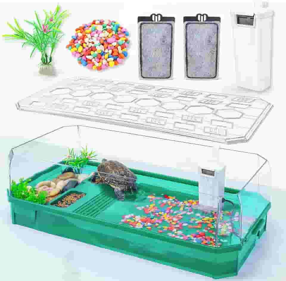 Gaiola de Tartaruga Terrário com Filtro e Bomba, Fácil Troca de Água, Ideal para Tartarugas, Sapos com Chifres, Caranguejos Eremitas e Répteis, Plástico, Moderno