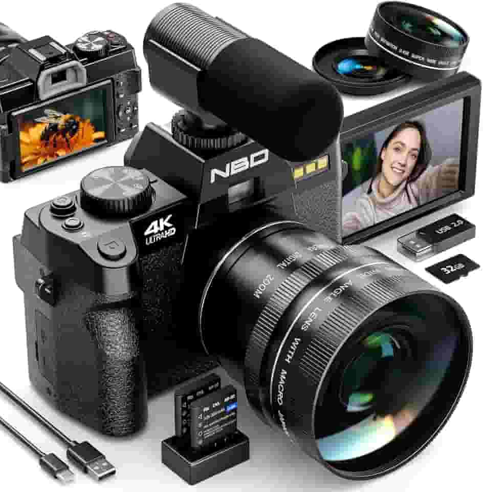 NBDCAM Câmera digital 4K com cartão SD de 32 GB, câmera DSLR para fotografia e vlogging – PZJ-S100P-US-2411