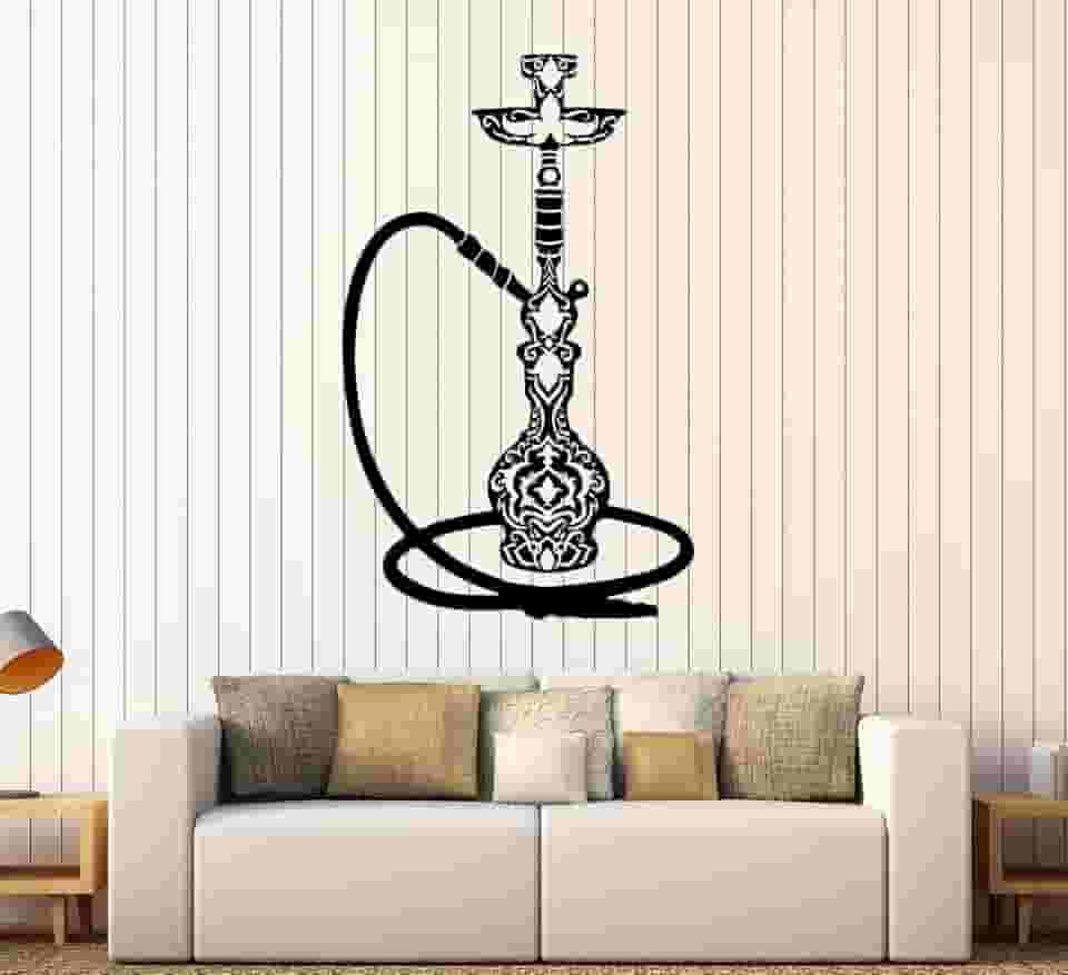 Decalque de parede de vinil fumar narguilé fumando café adesivos grande decoração (1060ig) preto