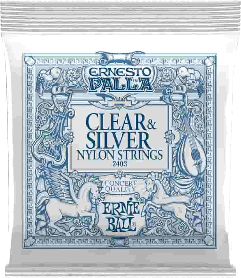 ENCORDOAMENTO P/ VIOLÃO CLÁSSICO ERNESTO PALLA CLEAR AND SILVER NYLON TENSAO MEDIA P02403 ERNIE BALL
