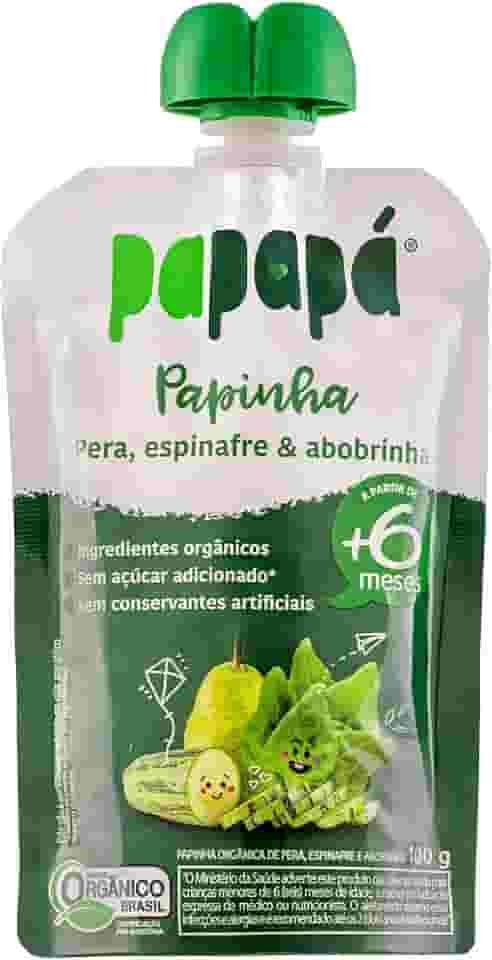 Papapá, Papinha Orgânica de Frutas, Sabor Pêra, Espinafre e Abobrinha, 100g, Sem Açúcar Adicionado, Ingredientes Naturais