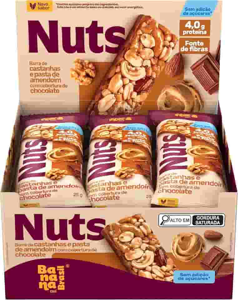 Banana Brasil - Barra De Castanhas Nuts e Pasta De Amendoim Com Cobertura de Chocolate - (12 unidades de 25g)