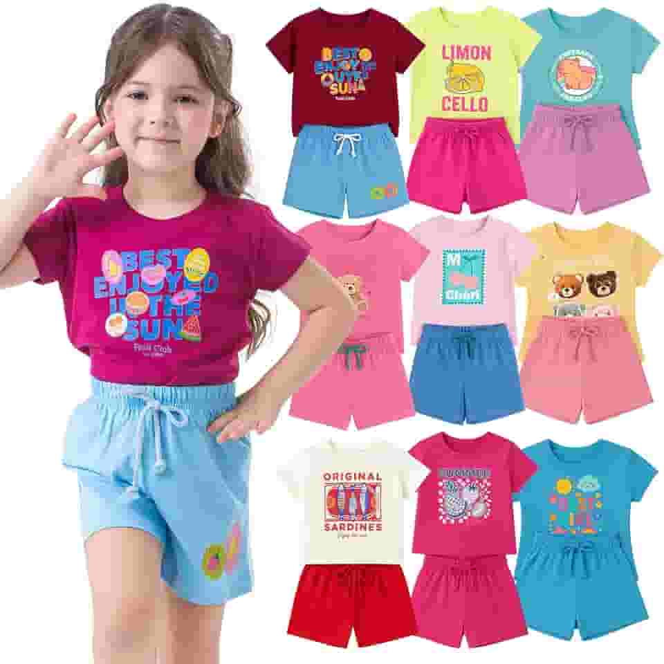 Kit 6 Peças Roupa Infantil Menina 3 Conjuntos Menina Verão com Personagens Feminina Conjunto Infantil Feminino Roupa Infantil para Menina de 2 a 12 anos Infantil Feminina