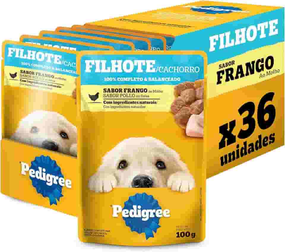 Pack Ração Úmida Pedigree Sachê Frango ao Molho para Cães Filhotes 100 g - 36 unidades