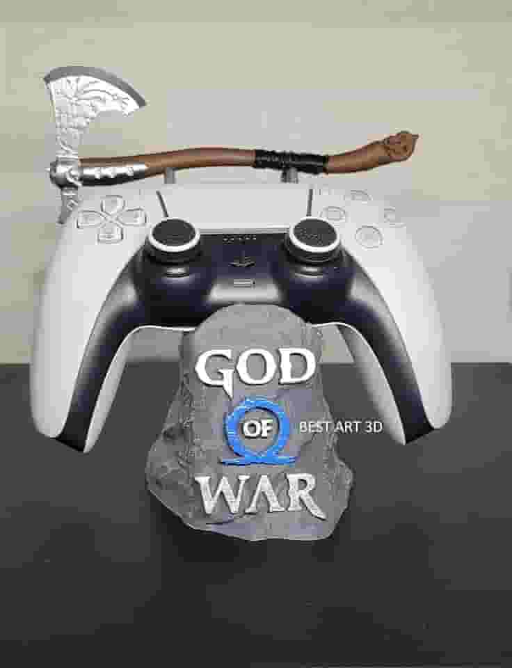 Suporte Para Controle PS5 e PS4 com o tema God Of War + Machado Leviathan RAGNAROK