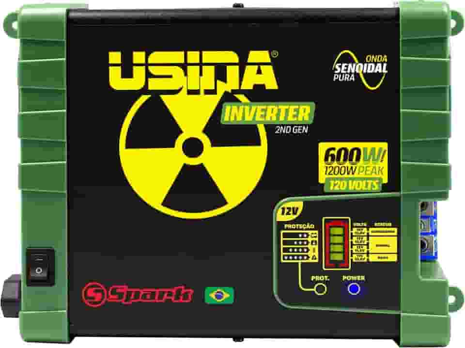 USINA Inversor 600W Onda Senoidal Pura, Off-Grid, Entrada 12VDC, Saída 120VAC, Pico 1200W