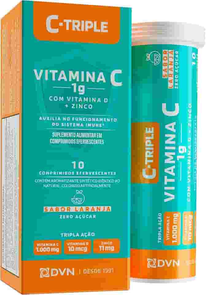 Vitamina C Efervescente 1g + D 400 ui + Zinco 10 mg 10 Comprimidos - C-Triple - Imunidade e Antioxidante