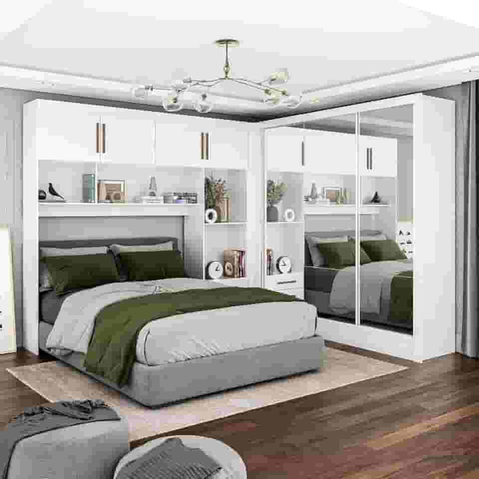 Guarda-roupa Casal Modulado 4 Portas Santiago 3 Portas Premium 5 Gaveta com Espelho Branco