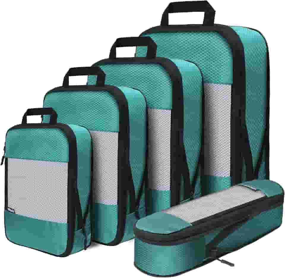 Cubos de compressão para viagem, 5 conjuntos de organizadores de malas para malas, cubos de compressão para transporte, organizador de bolsas de viagem para bagagem, conjunto de bolsas organizadoras
