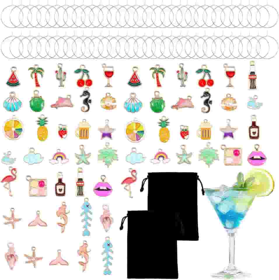 60 peças pingente de taça de vinho anel de metal champanhe marcadores de bebida etiqueta identificador pingentes taça de vinho Natal estilo engraçado para degustação decorações de festa casamento chá