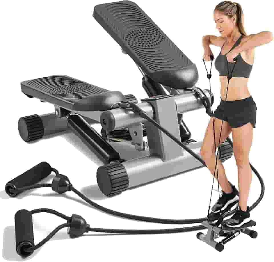 Sunny Health & Fitness Mini Stepper para Exercícios em Casa, Máquina de Treino de Degraus com Faixas de Resistência, Equipamento Cardiovascular de Corpo Inteiro com Monitor LCD