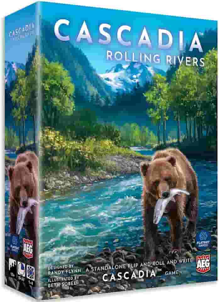 AEG & Flatout Games | Cascadia:Rolling Rivers Roll & Write Puzzly Dice Game | Explore The Pacific Northwest, Build Ecosystems | Ages 10+ | 1-4 Players