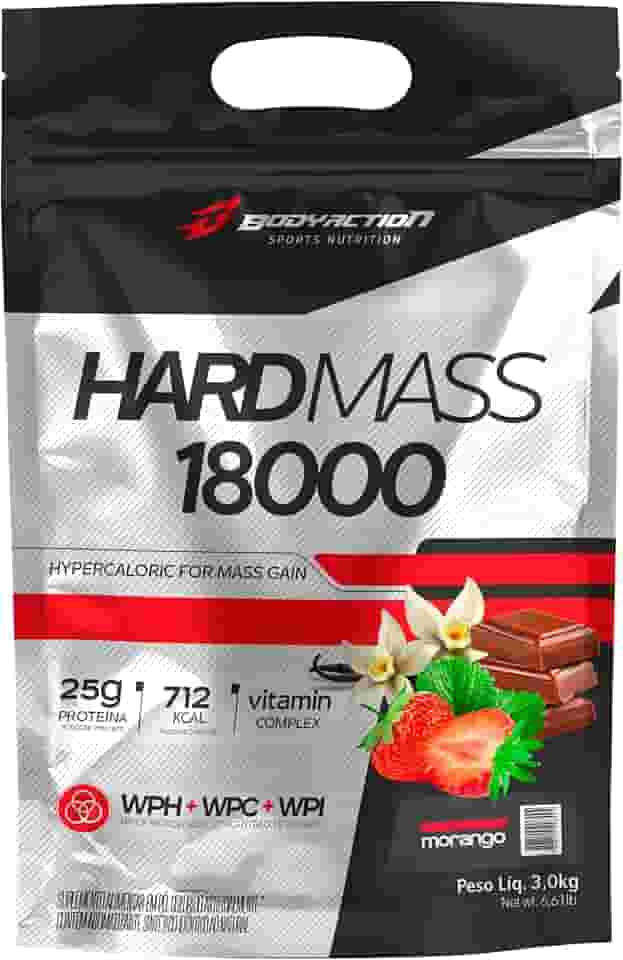 Hard Mass 18000 3Kg Hipercalórico Sabor Morango Bodyaction