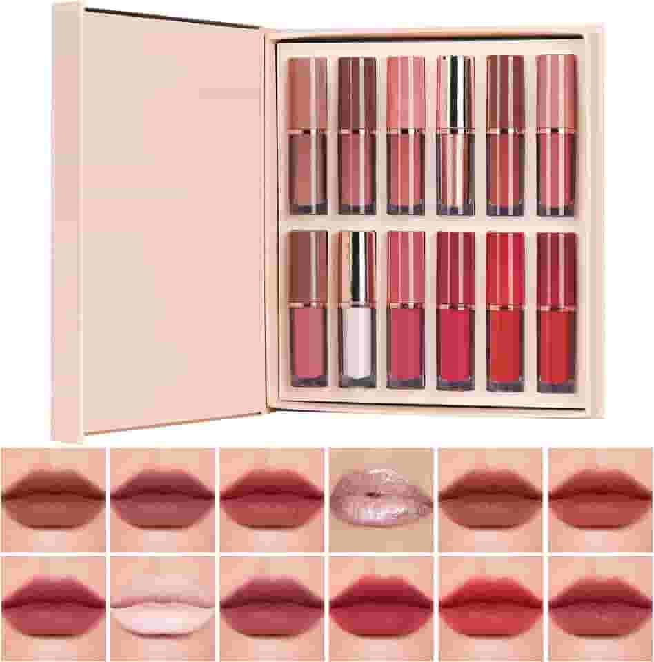 Batom Lip Liner Conjunto Batom liquido | Conjunto de Lápis para Lábios Matte 12 Cores