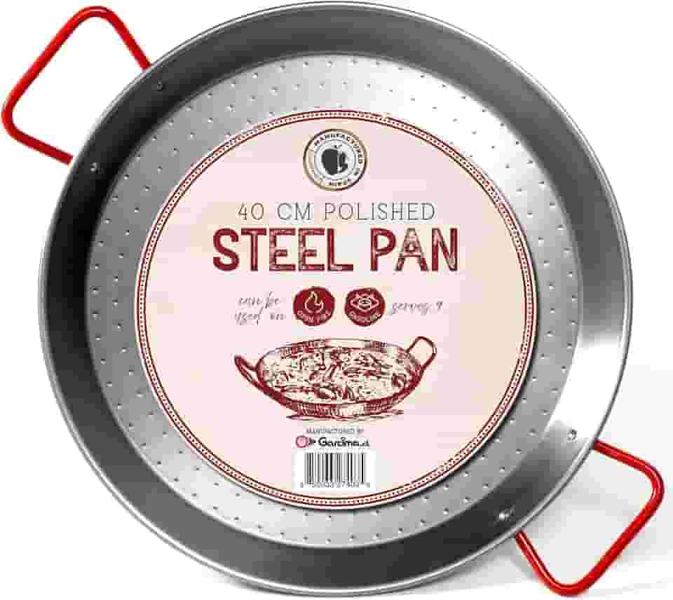 Gourmanity Feito pela Garcima Panela de Paella de Aço Carbono de 40 cm, Frigideira Grande de Aço Polido de 40 cm da Espanha, Ótimo para Festas de Paella em Interiores, Exteriores e Mais, Paeller