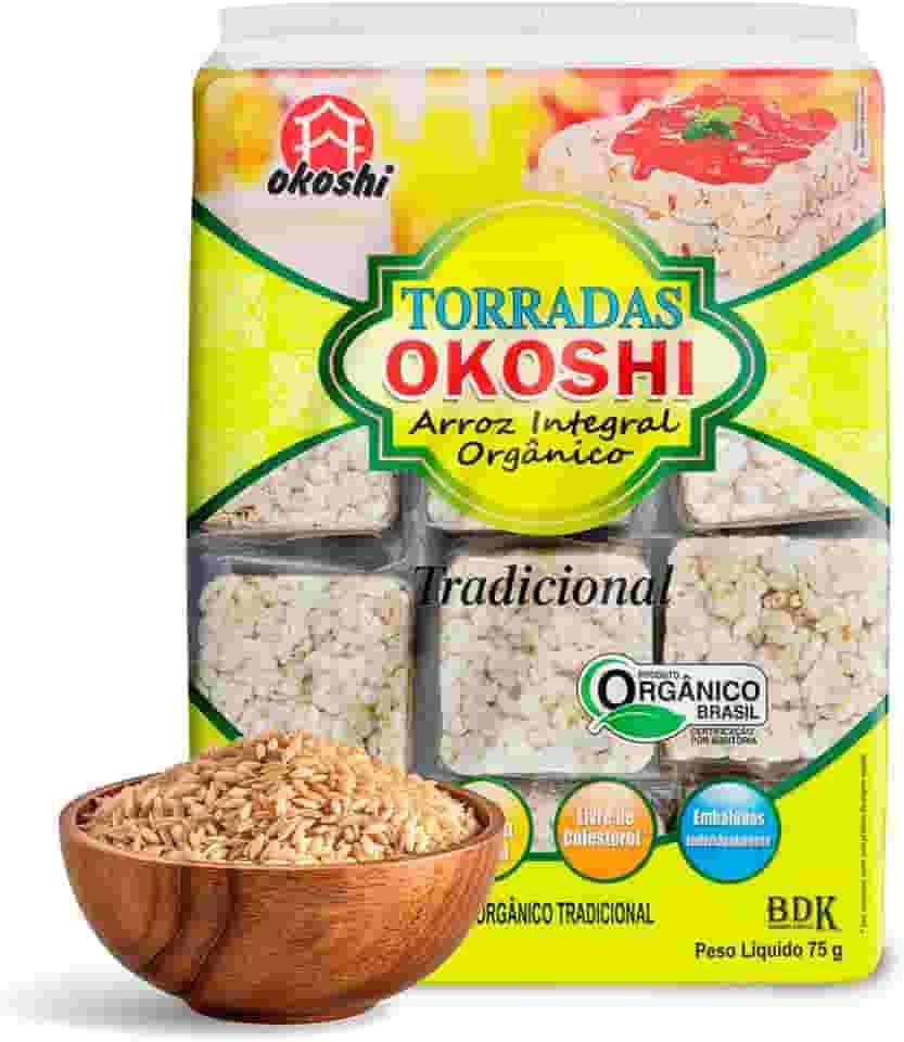 OKOSHI - Torrada de Arroz Integral Orgânico - Bolacha de arroz, Snacks Fit de Baixa Caloria - Vegano, Sem Açúcar, Baixo Sódio, Sem Glúten, Sem Lactose, Sem Gordura Trans, Kosher - 75g