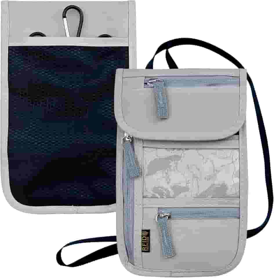 Carteira de pescoço de viagem, porta-passaporte com bloqueio de RFID com alça de pescoço ajustável para homens e mulheres para manter dinheiro, cartões de crédito e documentos de viagem seguros,