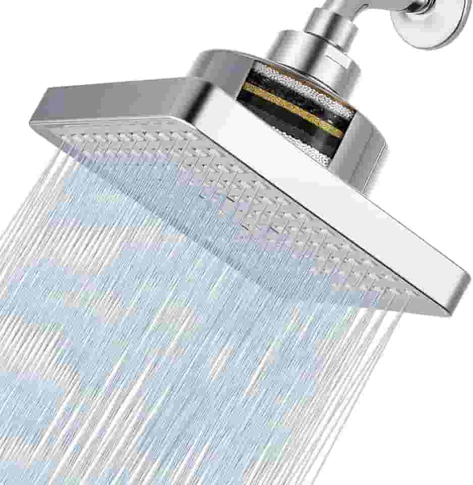Nuodan Chuveiro de Chuva com Filtro - Filtro Quadrado de 15 cm para Remover Cloro e Substâncias Nocivas, Melhorar Problemas de Cabelo e Pele, Cromado