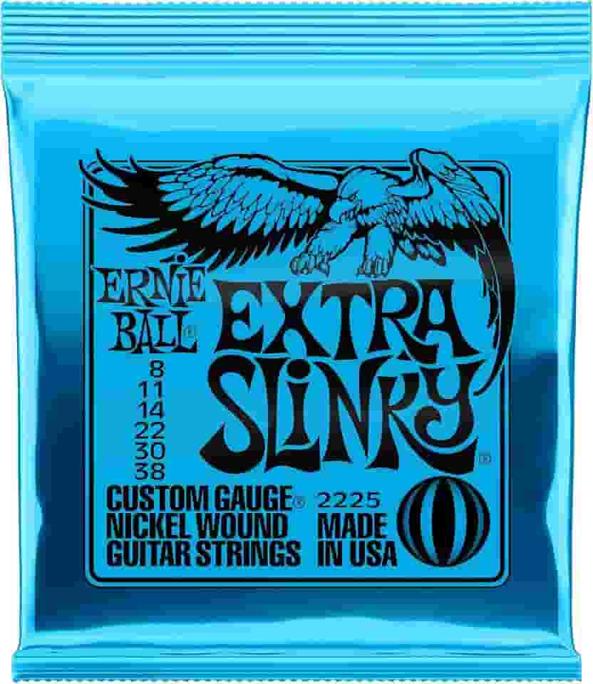 Cordas para guitarra elétrica Ernie Ball Extra Regular Slinky, revestimento de níquel, calibre 8-38