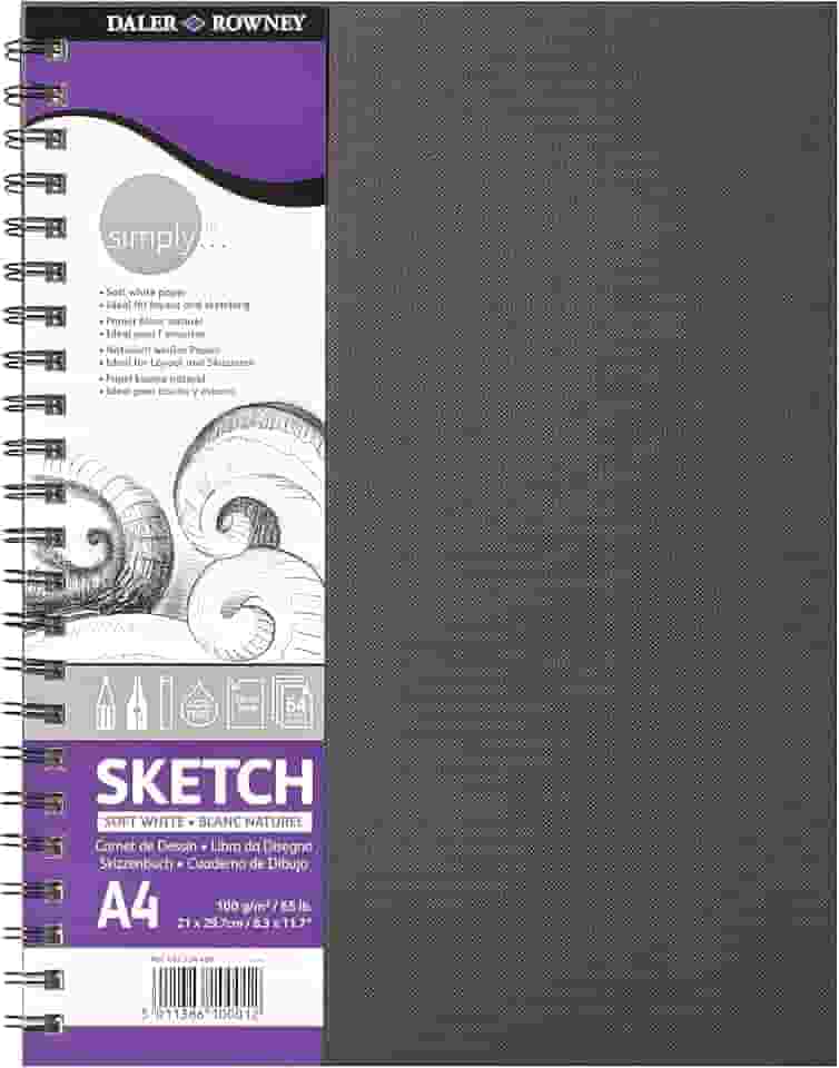 DALER ROWNEY Simply Sketchbook, Papel para Desenho em Caderneta, com Espiral, Tamanho A4, Gramatura 100g/m²